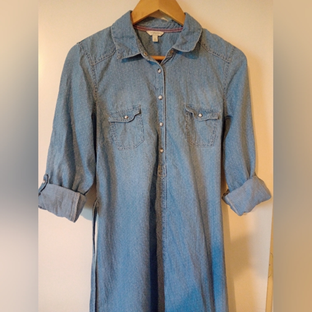 🙂Sonoma Chambray Polka Dot Shirt Dress with Belt Size Medium